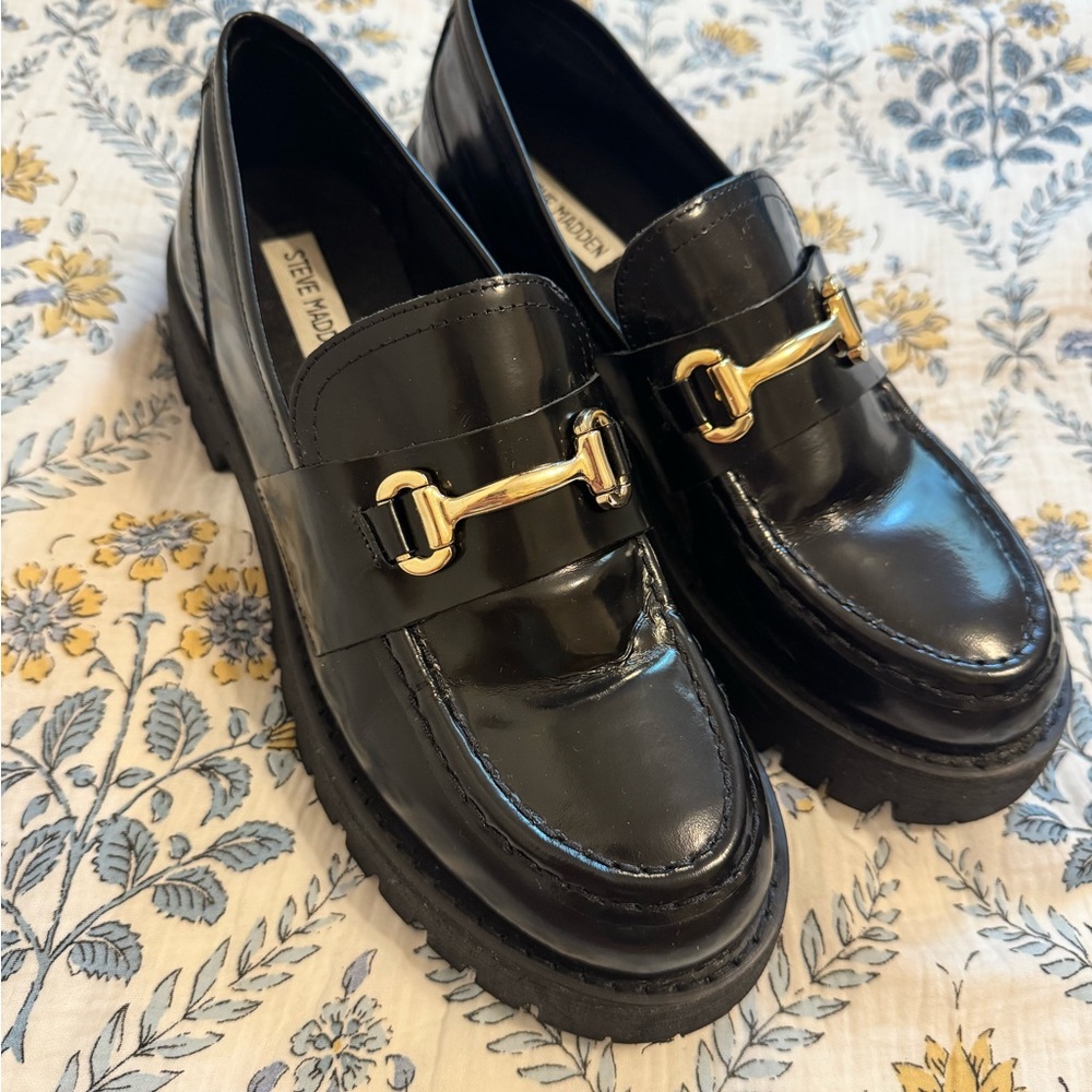 Steve Madden Black and Gold Chunky Platform Loafers